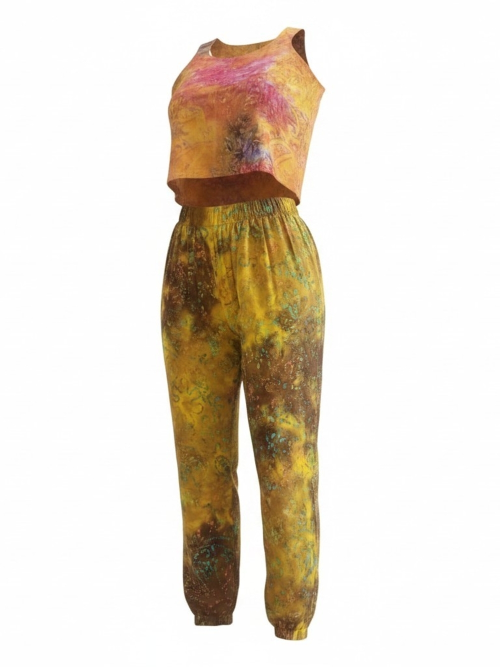 Women's Yellow Tie-Dye Tank Top & Jogger Set